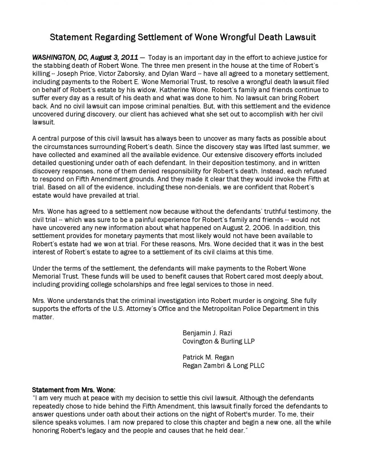 PDF-Statement Regarding Settlement of Wone Wrongful Death Lawsuit ...