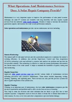 What Operations And Maintenance Services Does A Solar Repair Company Provide?