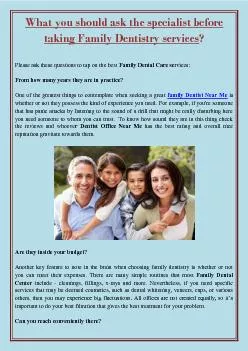 What you should ask the specialist before taking Family Dentistry services?
