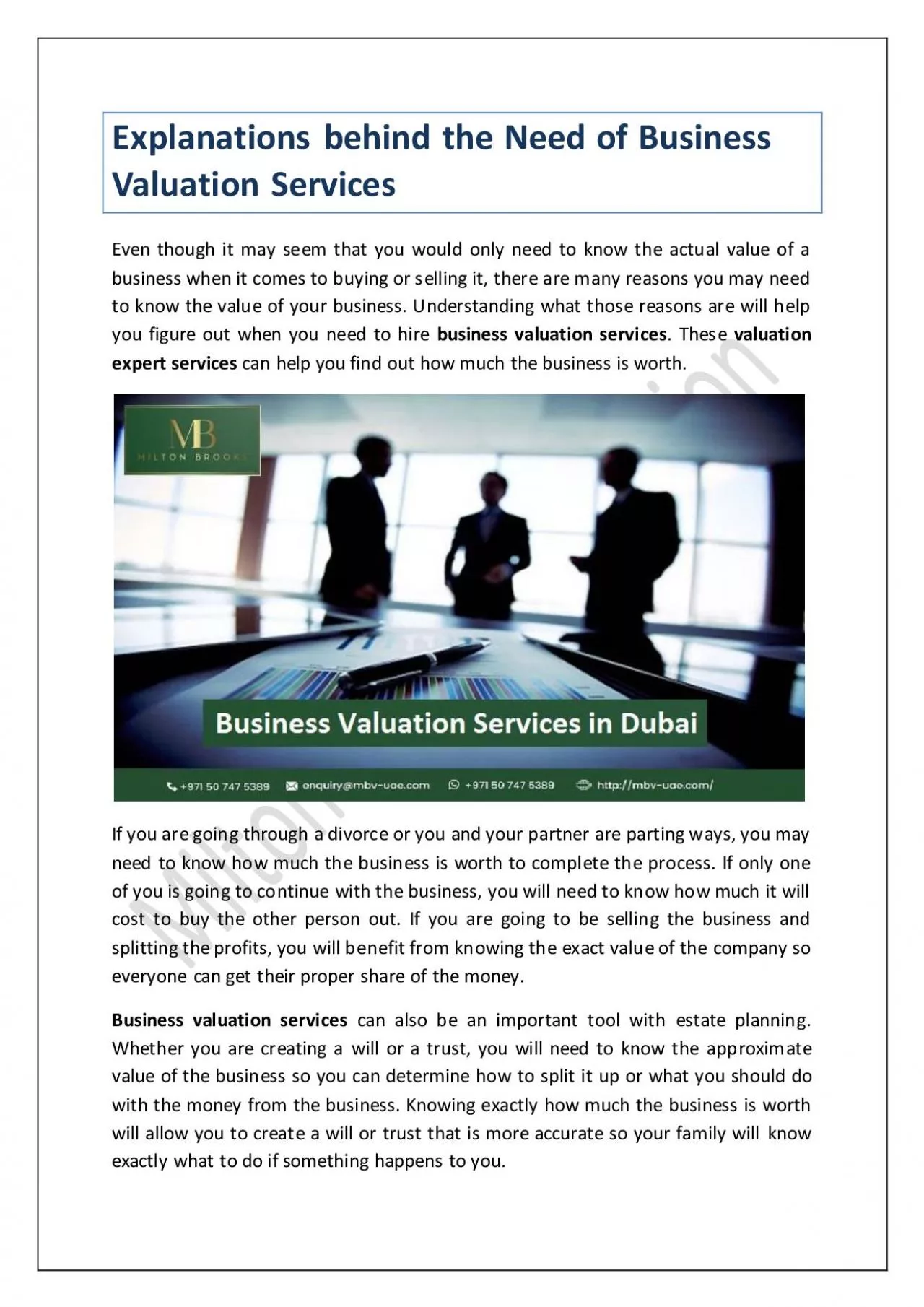 PDF-Explanations behind the Need of Business Valuation Services