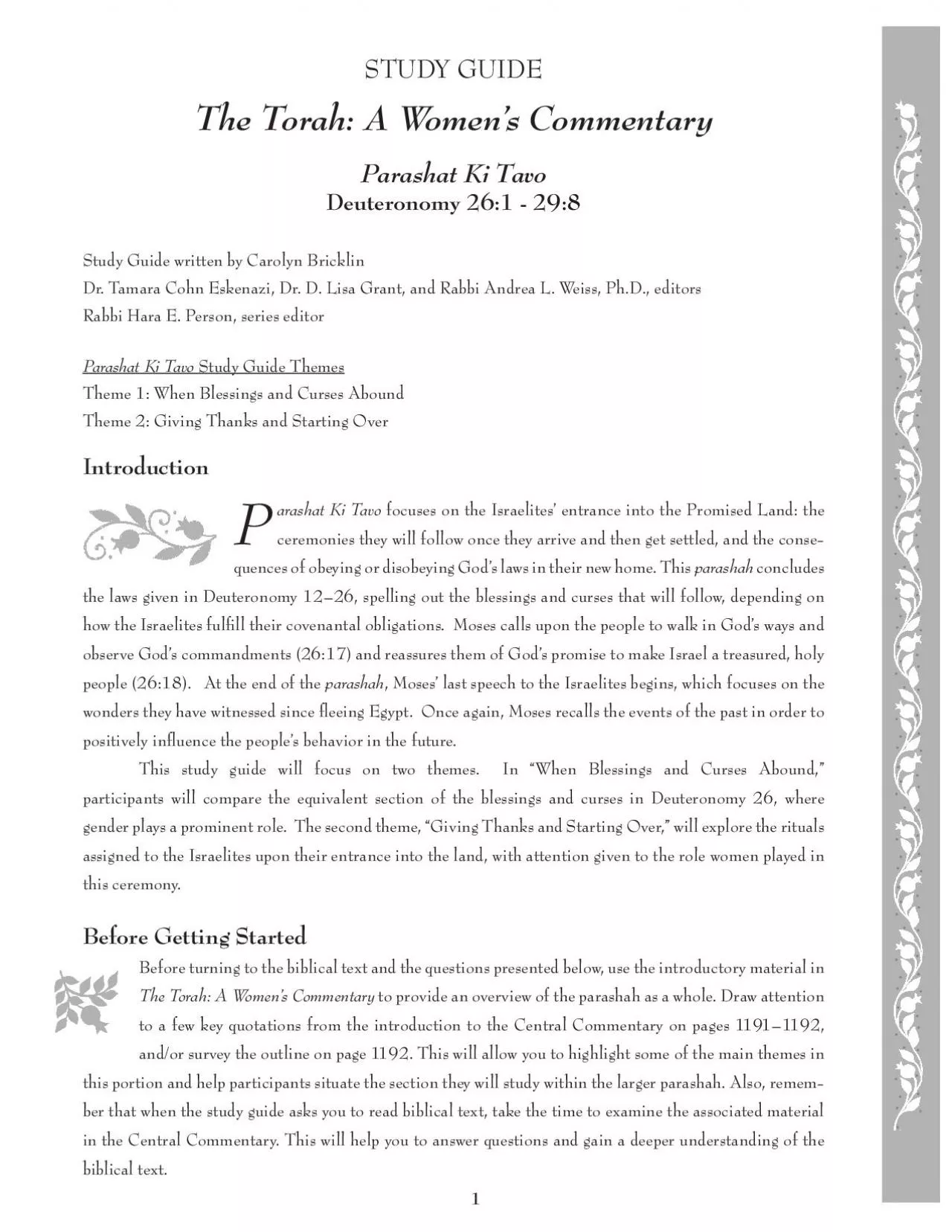 PDF-STUDY GUIDEThe Torah: A Women’s CommentaryParashat Ki TavoDeutero