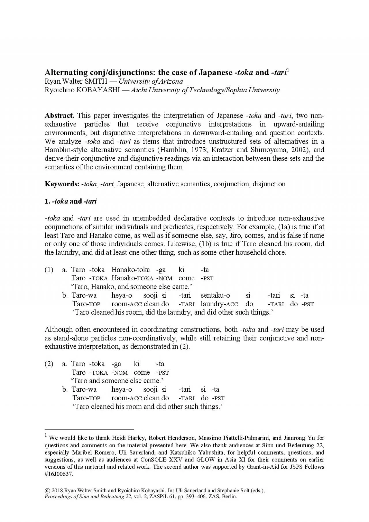 PDF-Alternating conj/disjunctions: the case of Japanese -toka