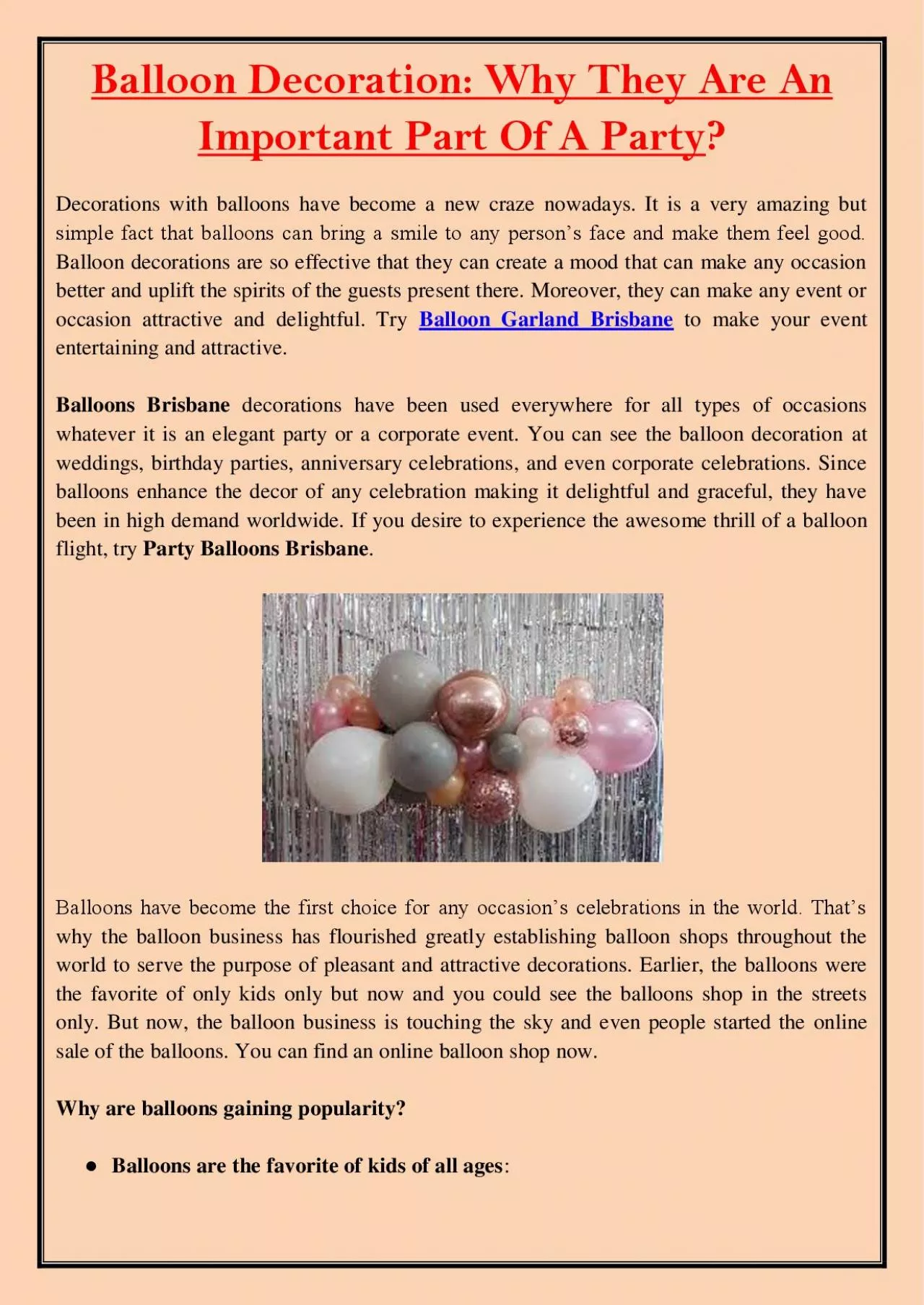 PDF-Balloon Decoration: Why They Are An Important Part Of A Party?