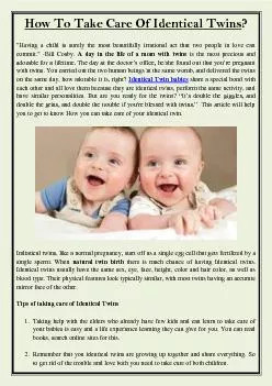 How To Take Care Of Identical Twins?