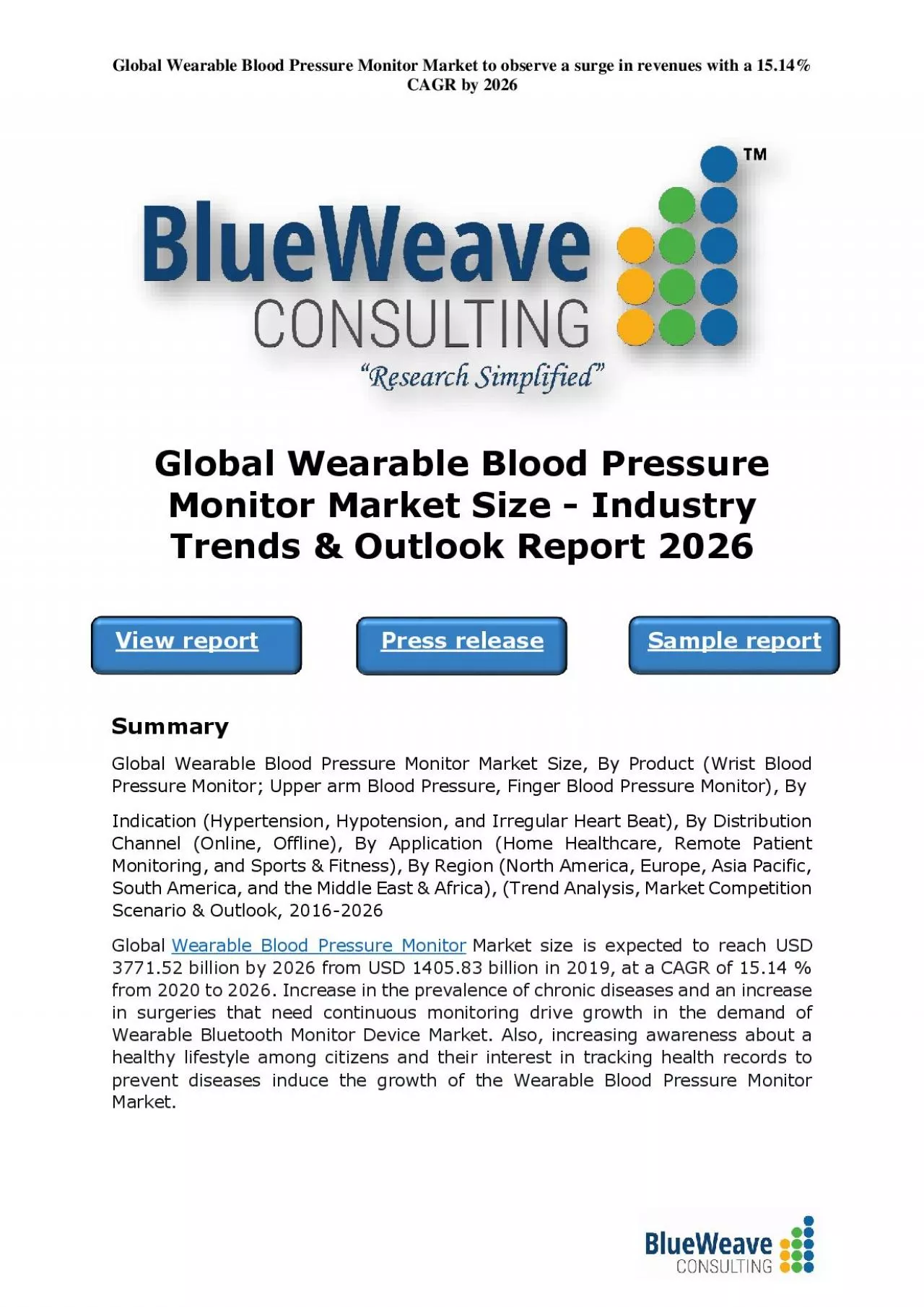 PDF-Global Wearable Blood Pressure Monitor Market Size - Industry Trends & Outlook Report