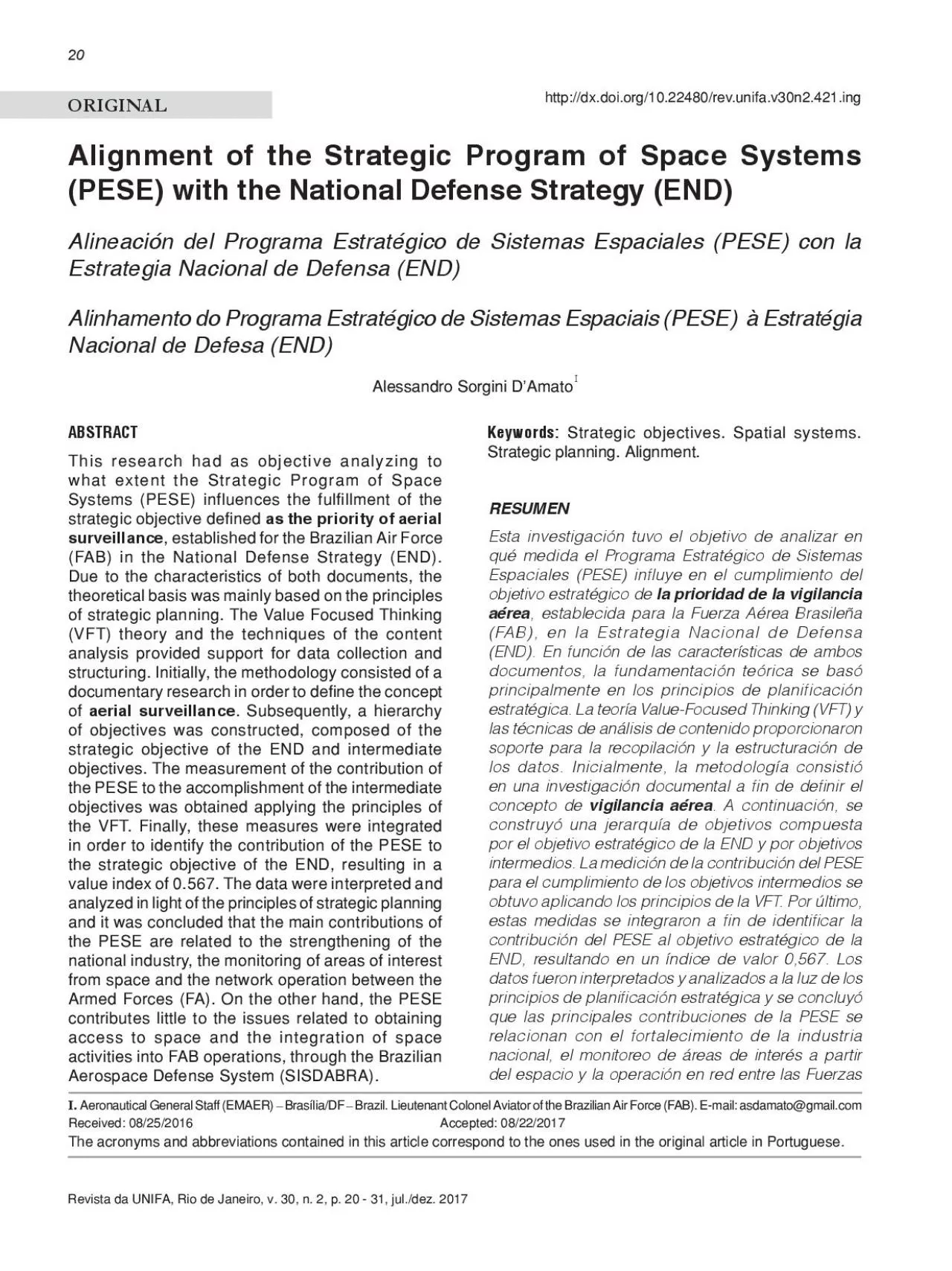 PDF-Alignment of the Strategic Program of Space Systems