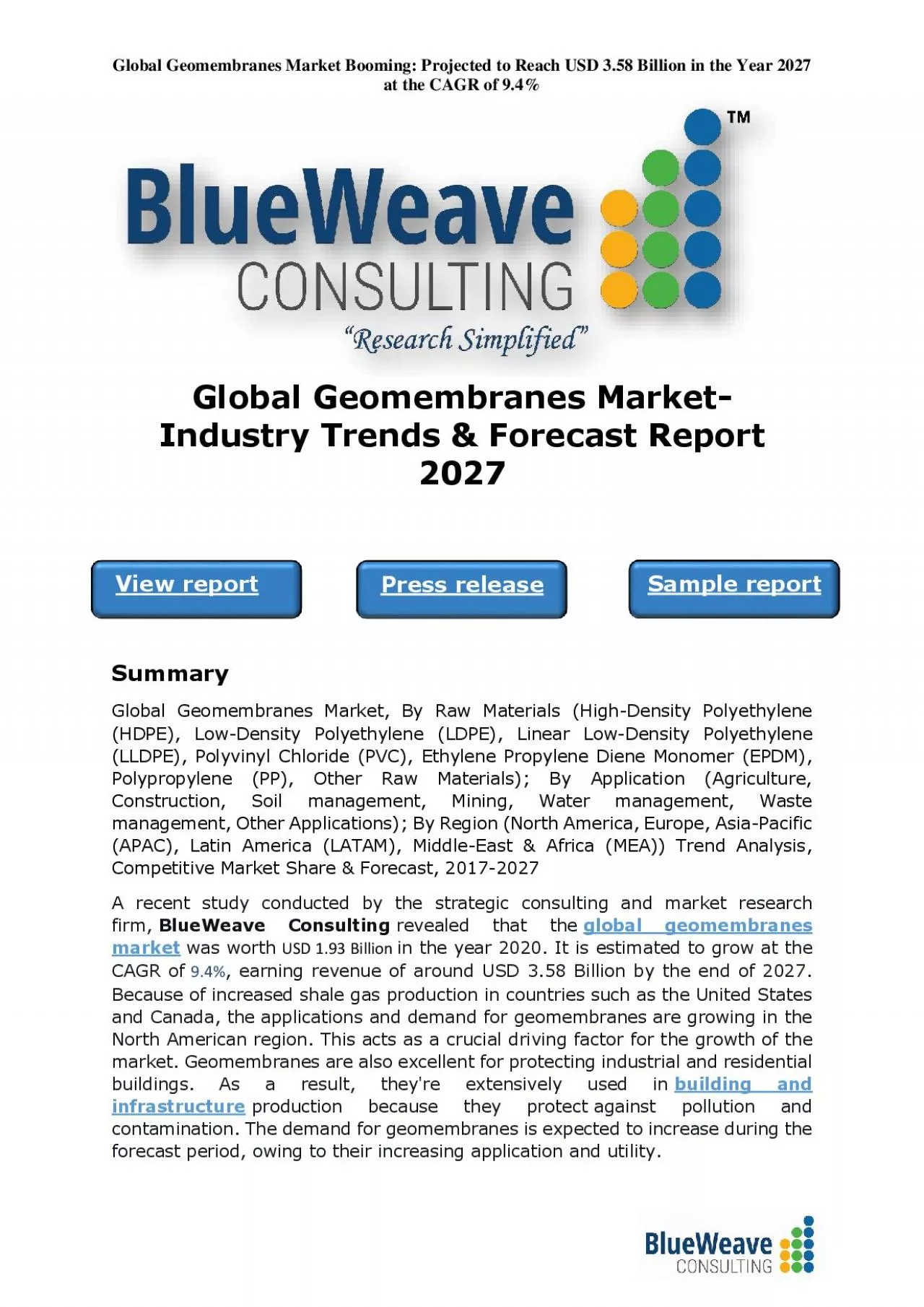 PDF-Global Geomembranes Market- Industry Trends & Forecast Report 2027