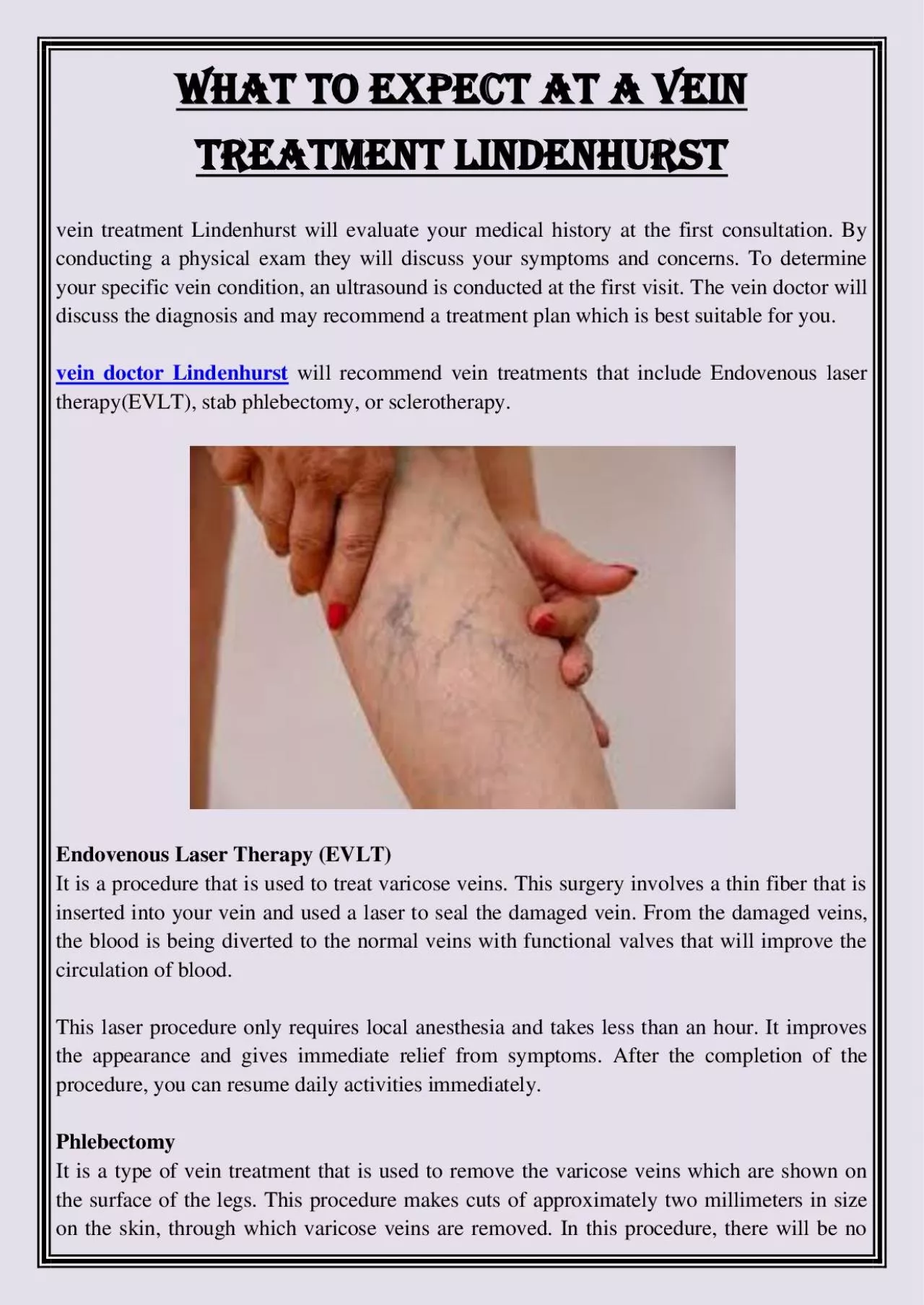 PDF-What To Expect at a vein treatment Lindenhurst