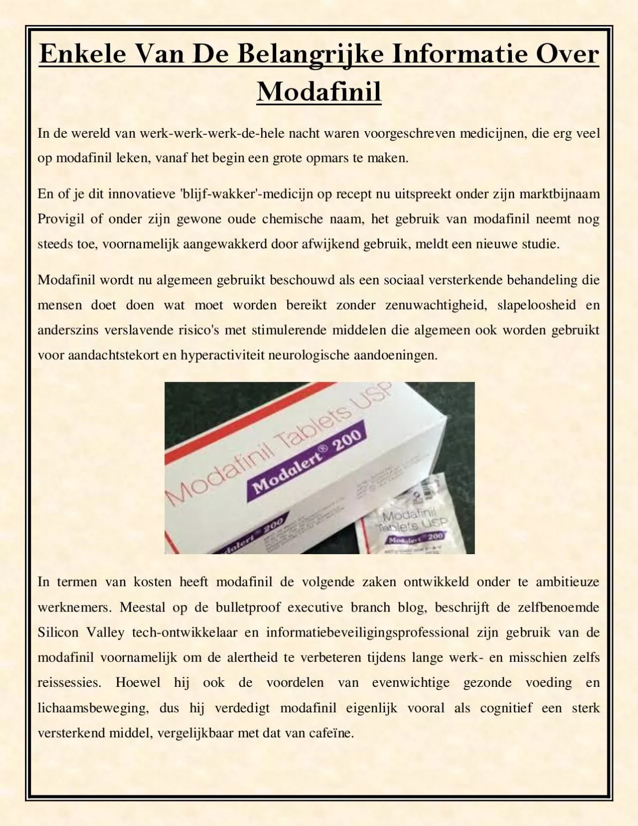 PDF-Enkele Van De Belangrijke Informatie Over Modafinil