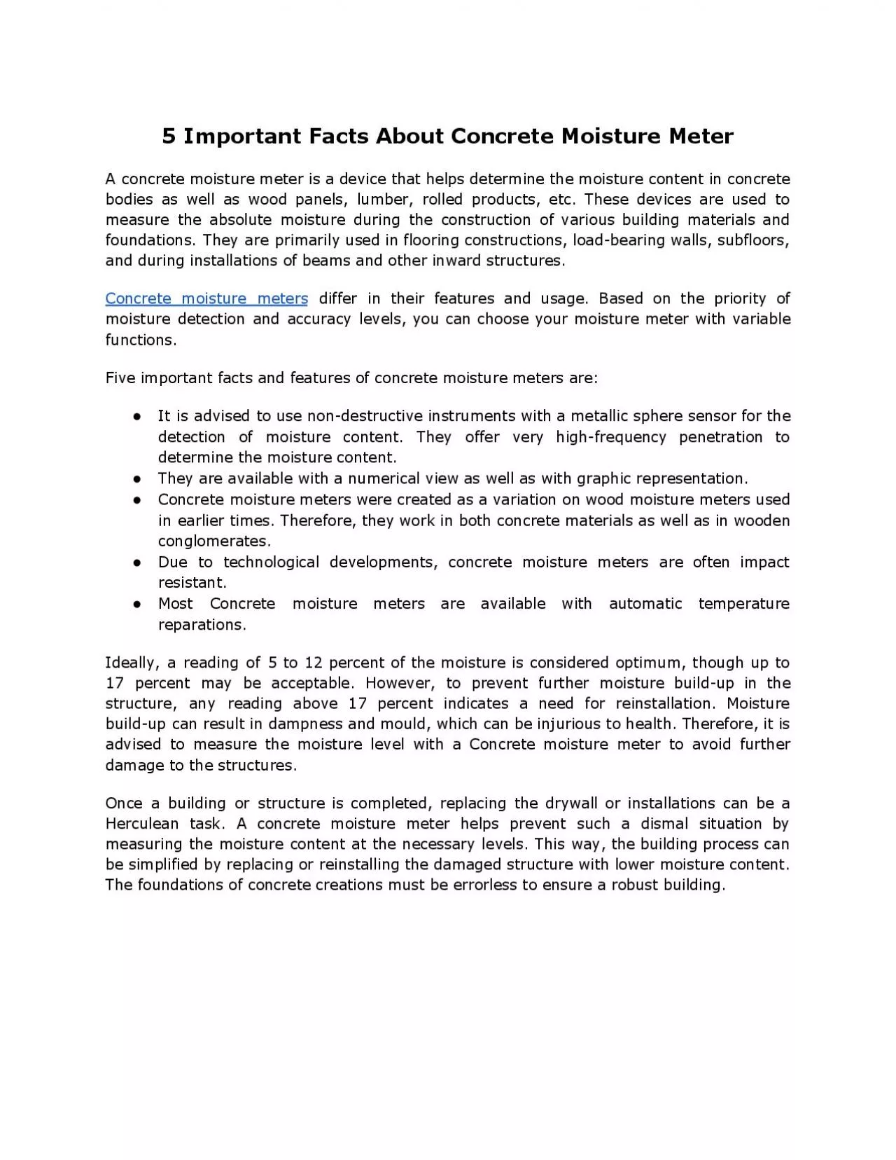 PDF-5 Important Facts About Concrete Moisture Meter