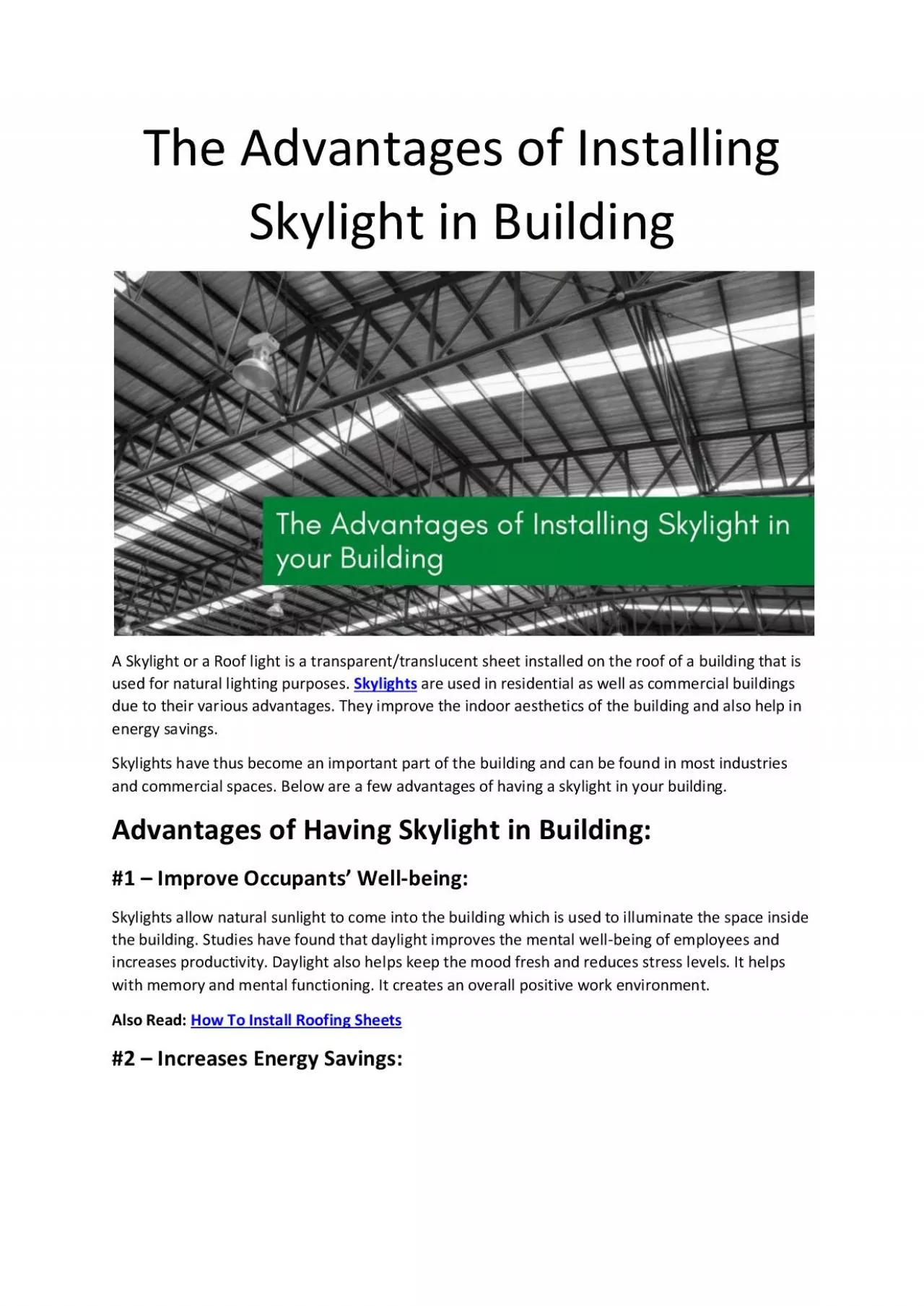 PDF-The Advantages of Installing Skylight in Building - Bansal Roofing