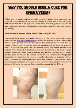 Why You Should Seek a Cure For Spider Veins?