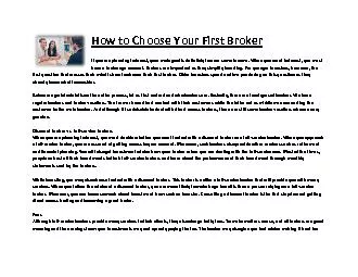 How to Choose Your First Broker