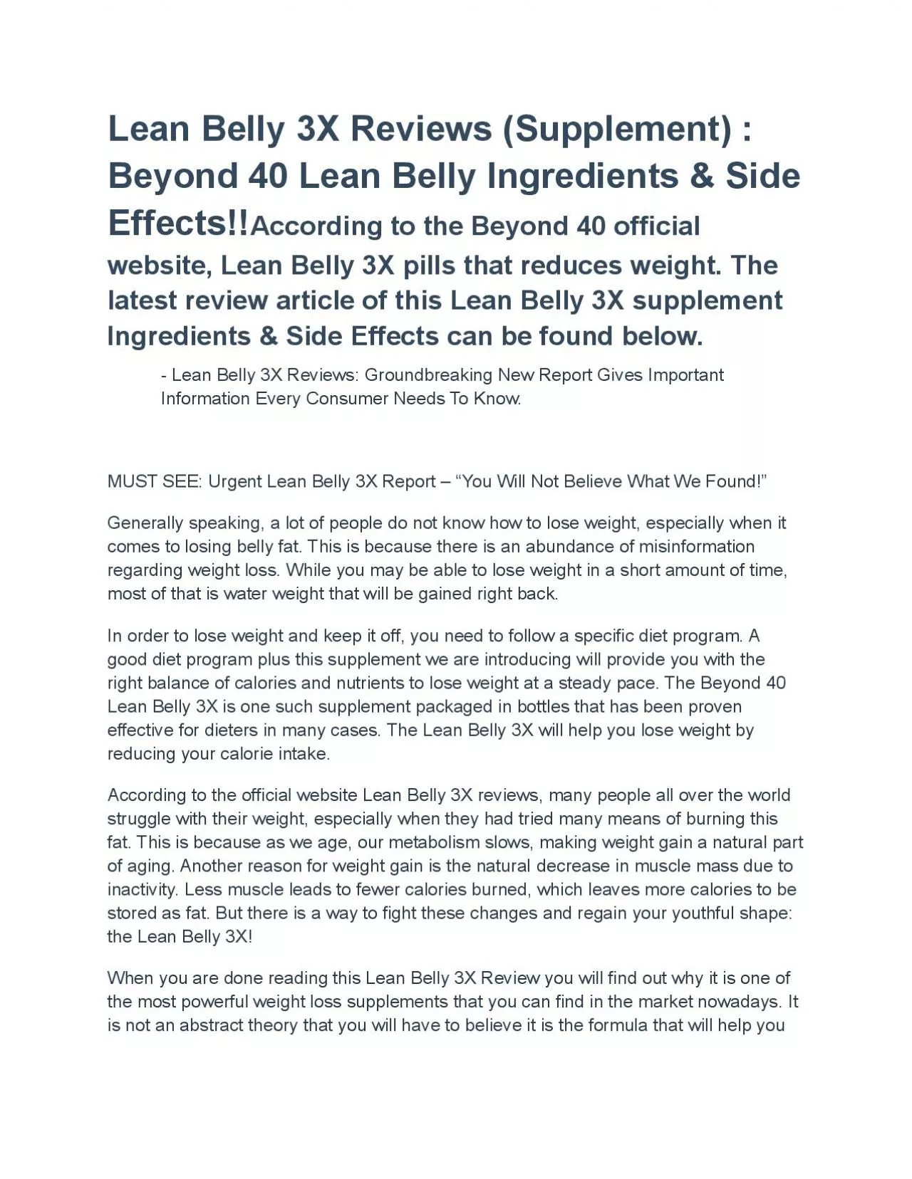 PDF-Lean Belly 3X Reviews (Supplement) : Beyond 40 Lean Belly Ingredients & Side Effects!!