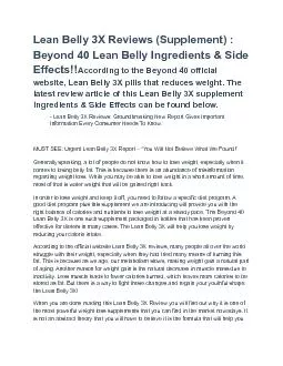 Lean Belly 3X Reviews (Supplement) : Beyond 40 Lean Belly Ingredients & Side Effects!!
