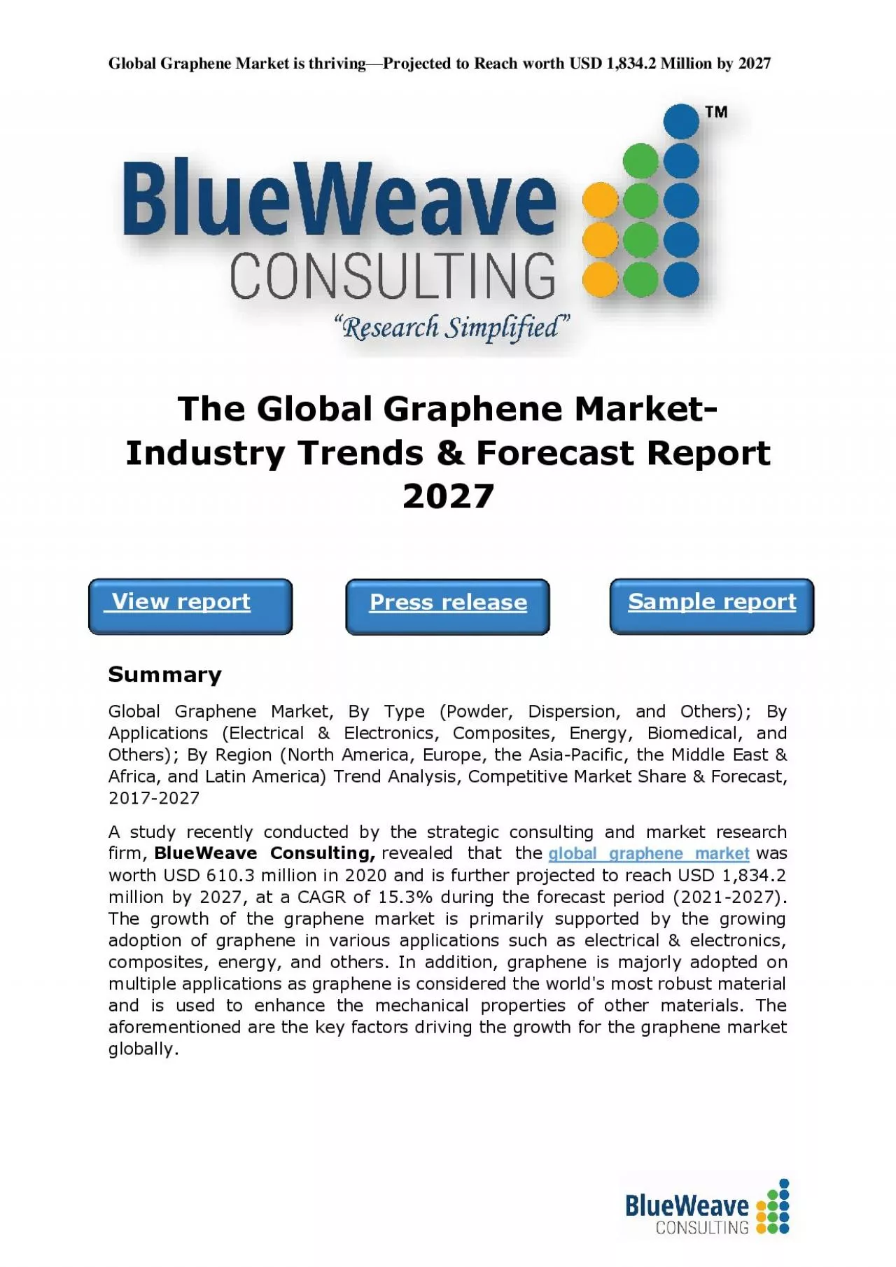 PDF-The Global Graphene Market- Industry Trends & Forecast Report 2027