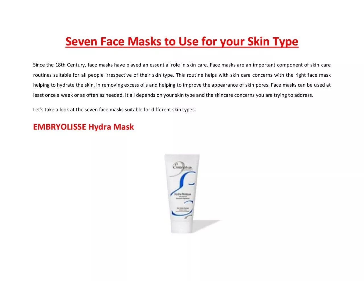 PDF-Seven Face Masks to Use for your Skin Type