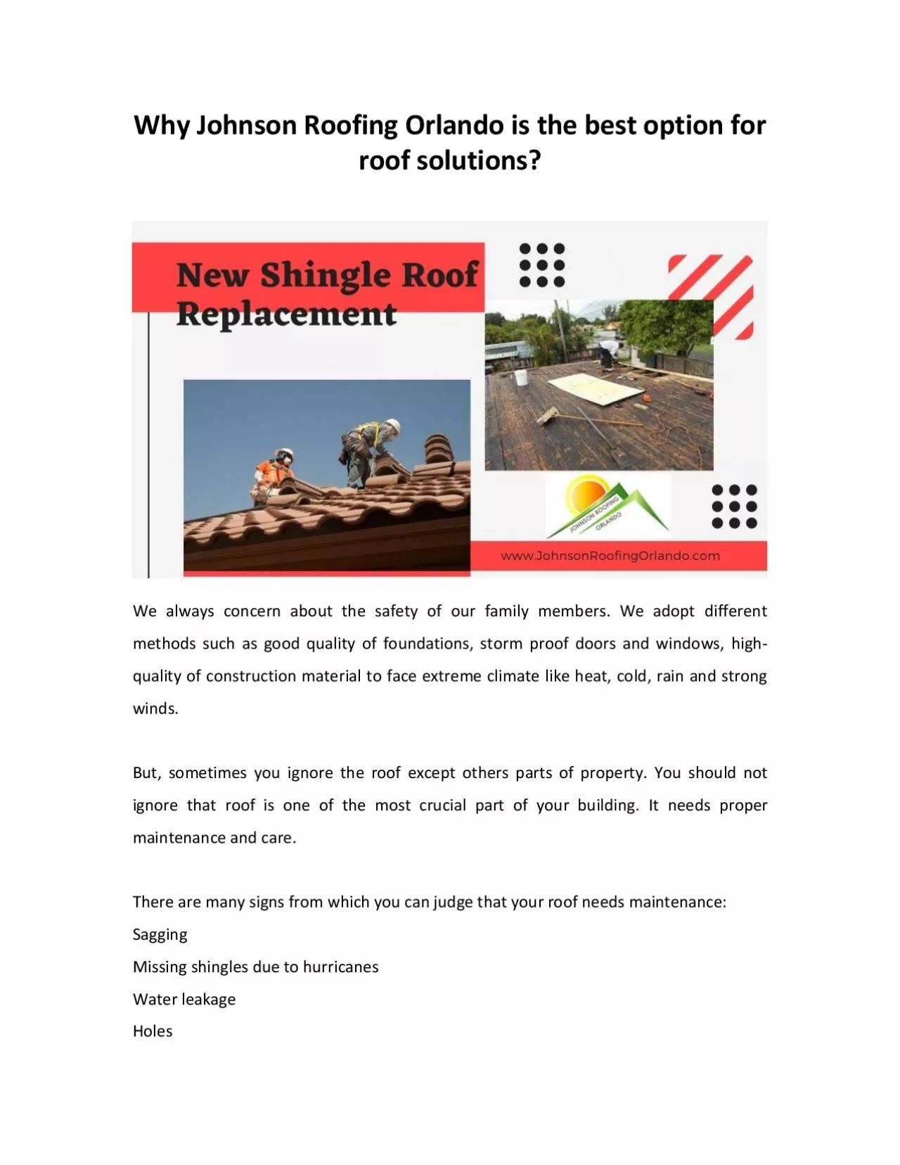 PDF-Why Johnson Roofing Orlando is the best option for roof solutions?