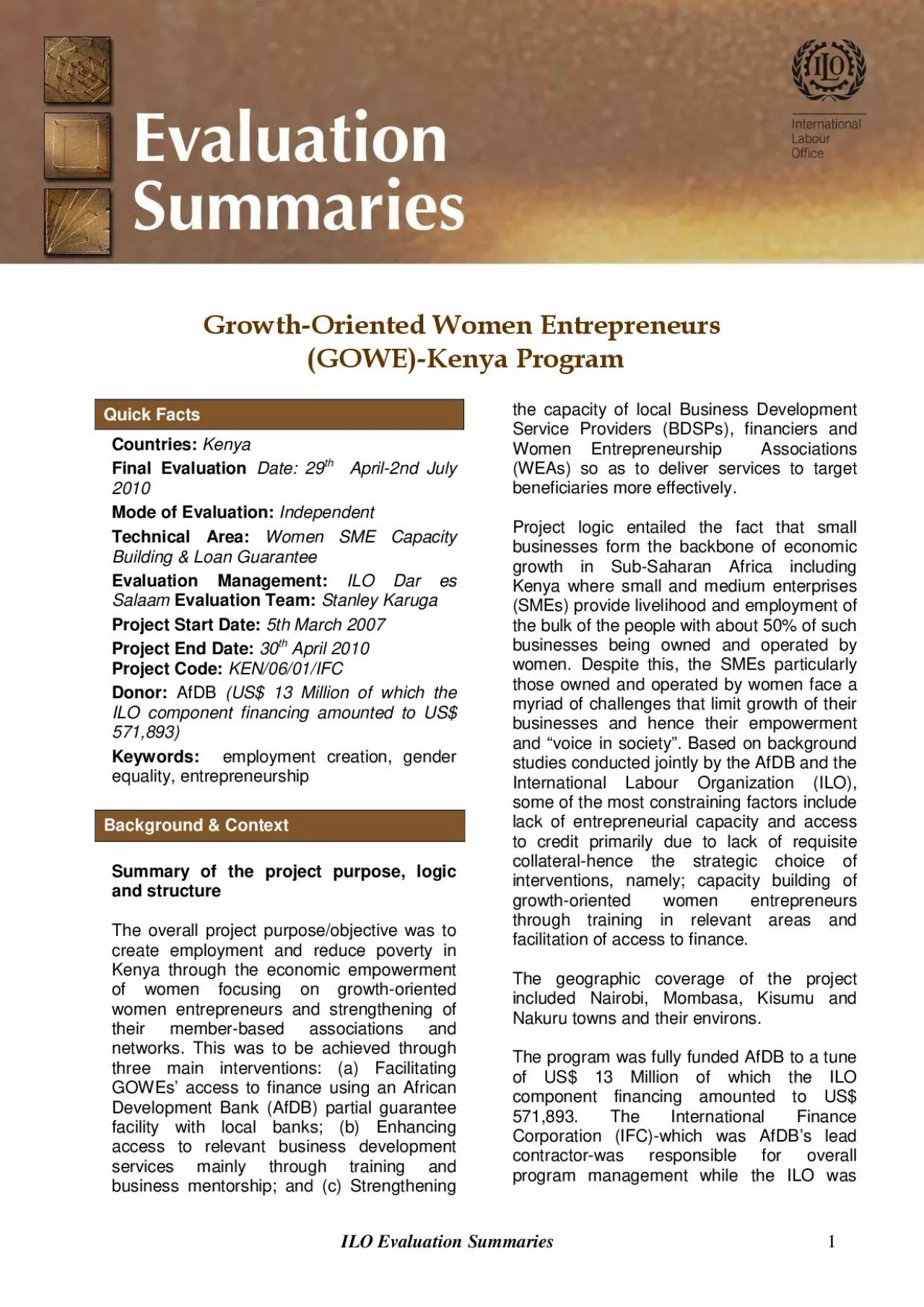 PDF-ILO Evaluation Summaries