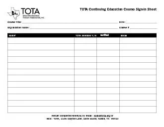 TOTA Continuing Education Course Signin Sheet