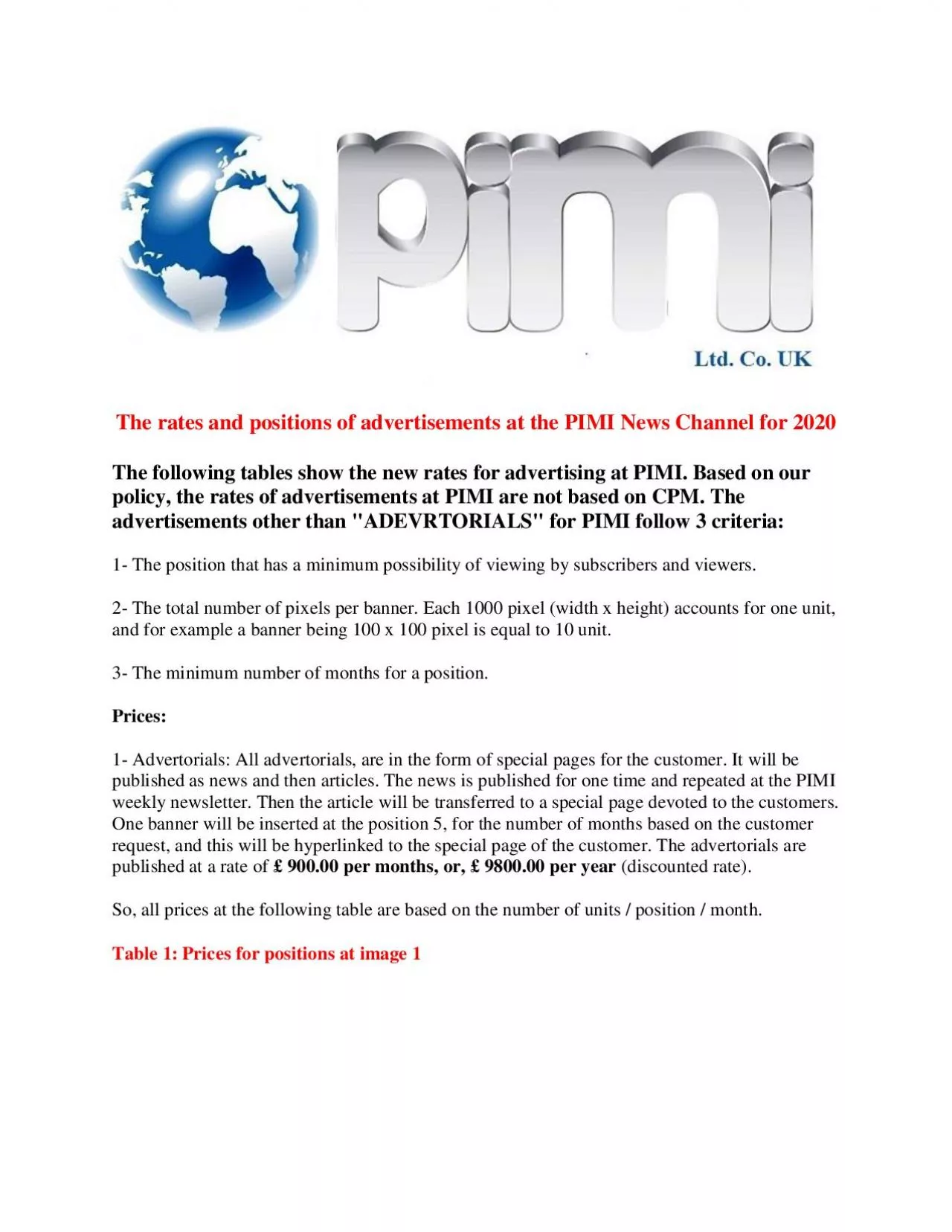 PDF-The rates and positions of advertisements at the PIMI News Channel for