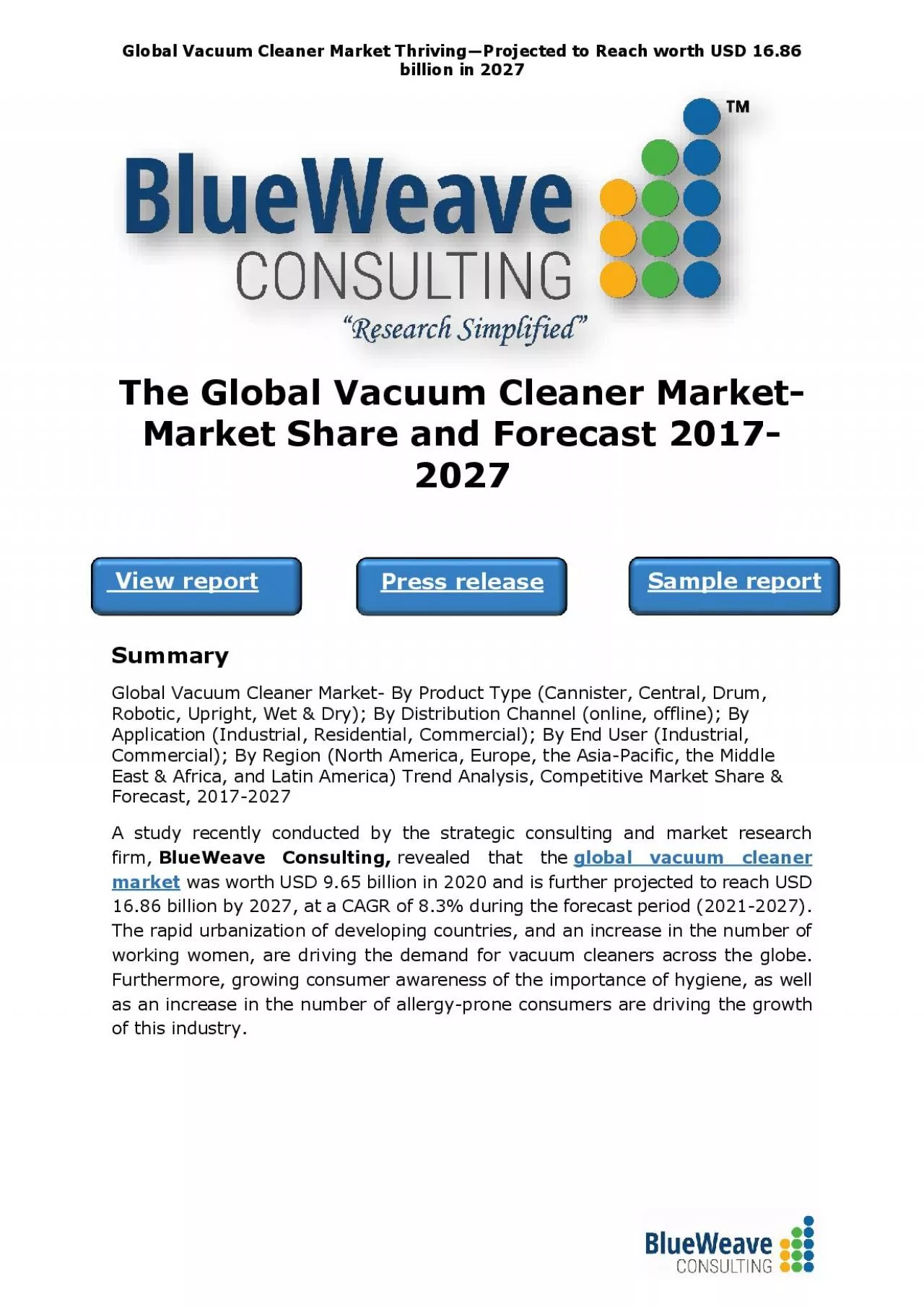 PDF-The Global Vacuum Cleaner Market- Market Share and Forecast 2017-2027