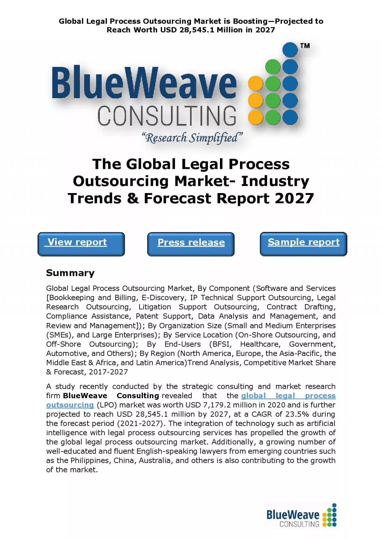 PDF-The Global Legal Process Outsourcing Market- Industry Trends & Forecast Report 2027