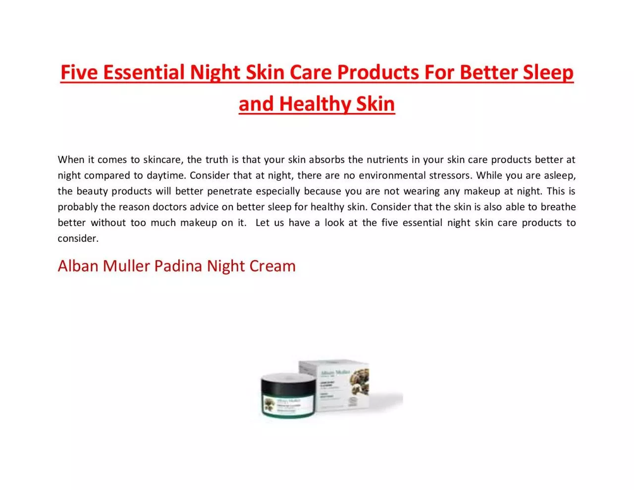 PDF-Five Essential Night Skin Care Products For Better Sleep and Healthy Skin