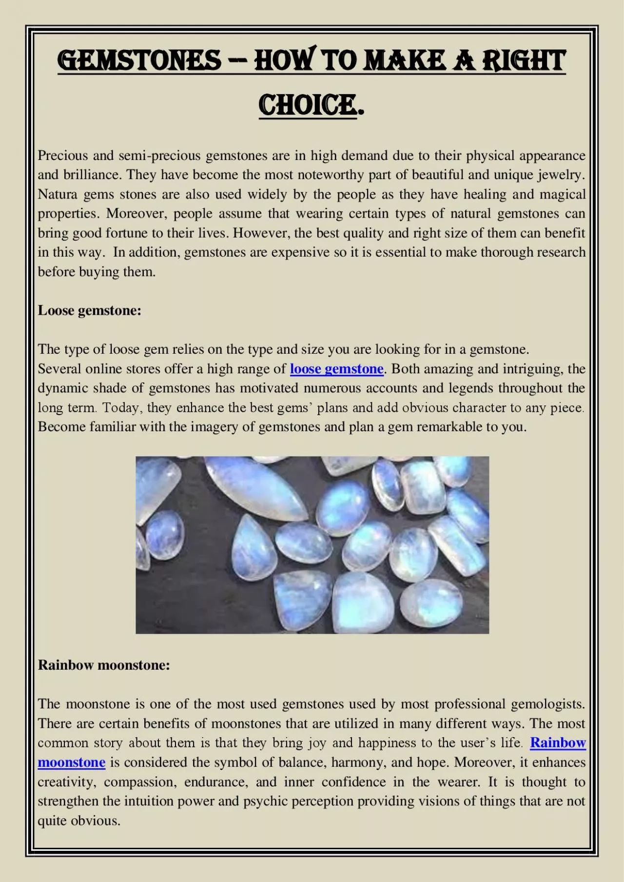 PDF-Gemstones -- How To Make A Right Choice.