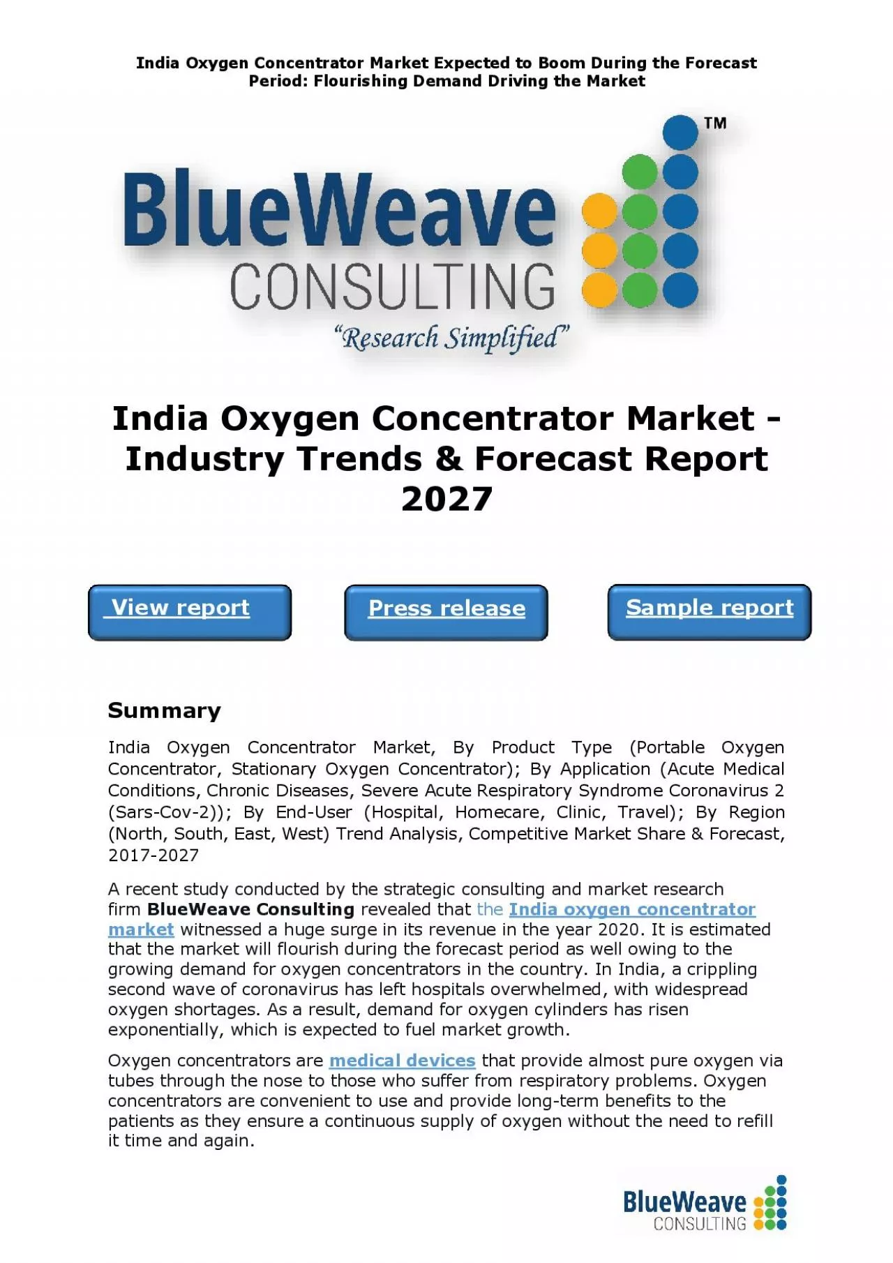 PDF-India Oxygen Concentrator Market - Industry Trends & Forecast Report 2027