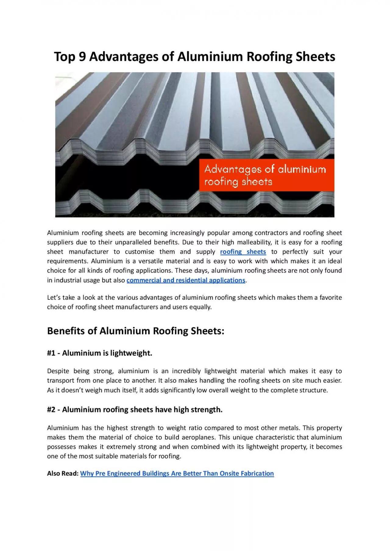 PDF-Top 9 Advantages of Aluminium Roofing Sheets - Bansal Roofing