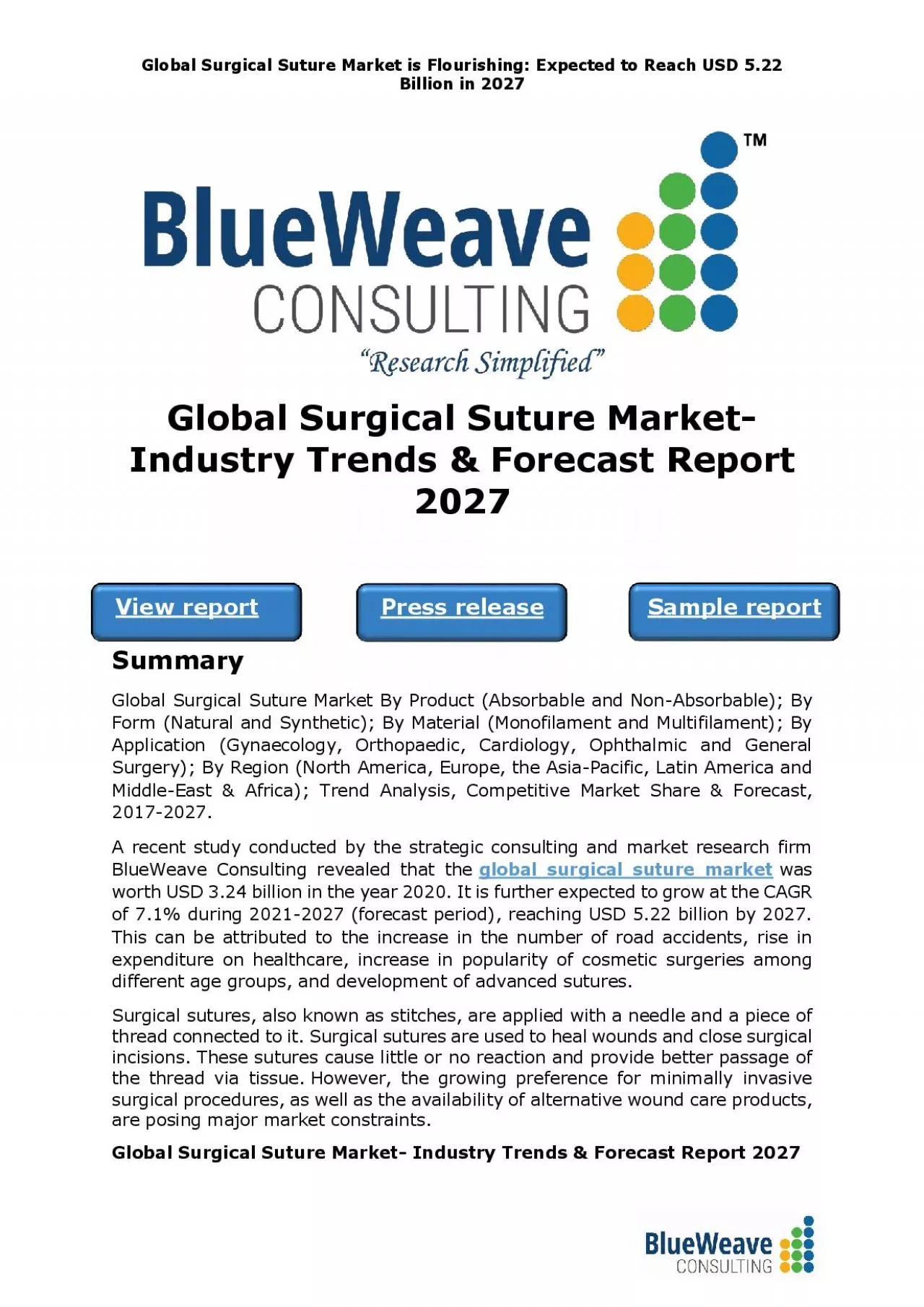 PDF-﻿Global Surgical Suture Market- Industry Trends & Forecast Report 2027