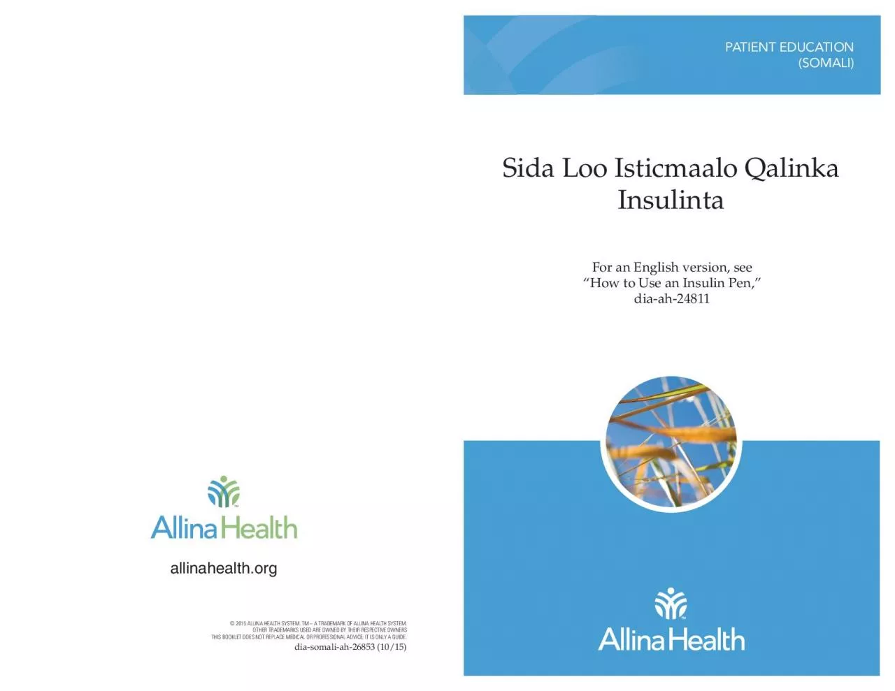 PDF-2015 ALLINA HEALTH SYSTEM TM A TRADEMARK OF ALLINA HEALTH SYSTEM