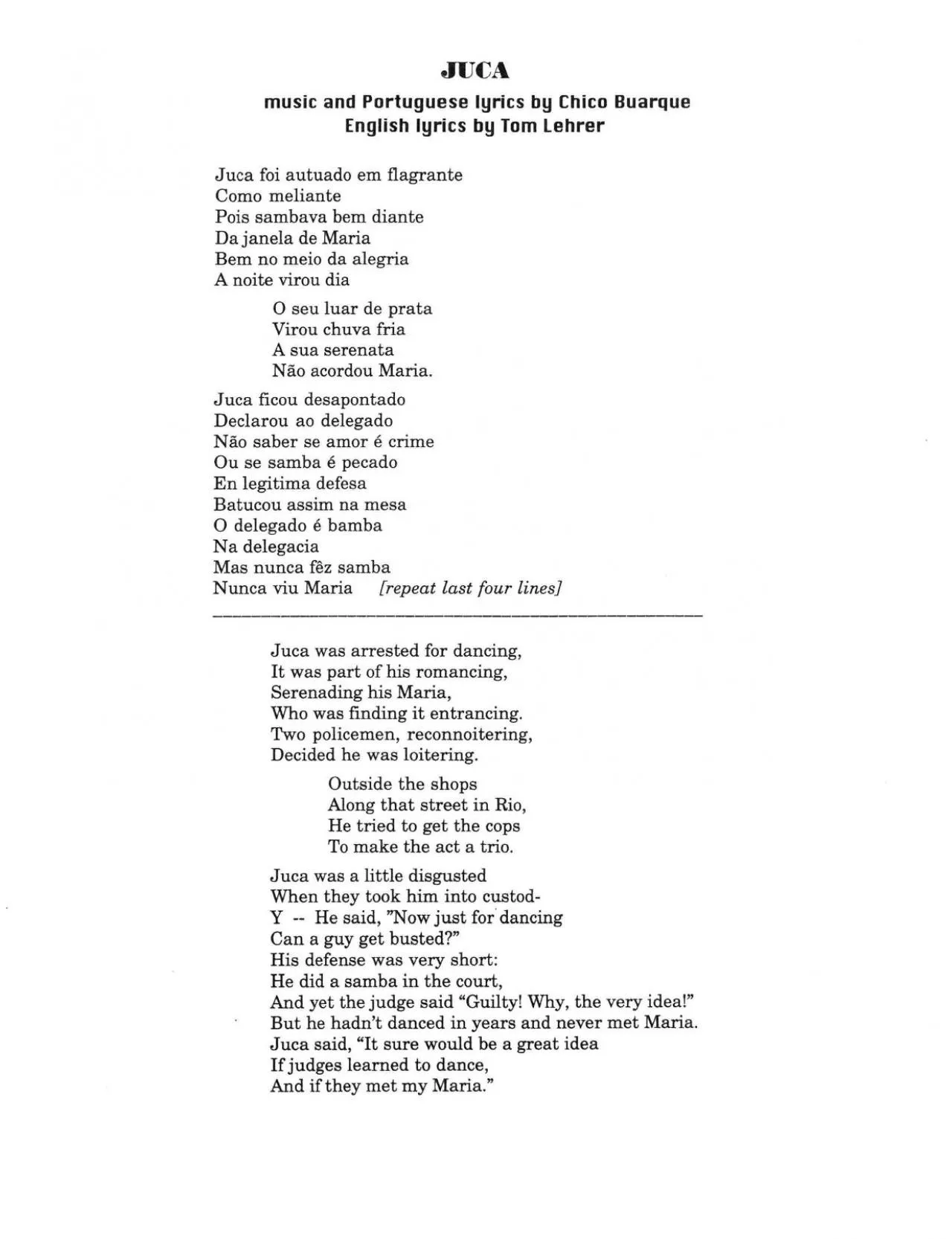 PDF-JUCA music and Portuguese lyrics by Chico Buarque English lyrics by To