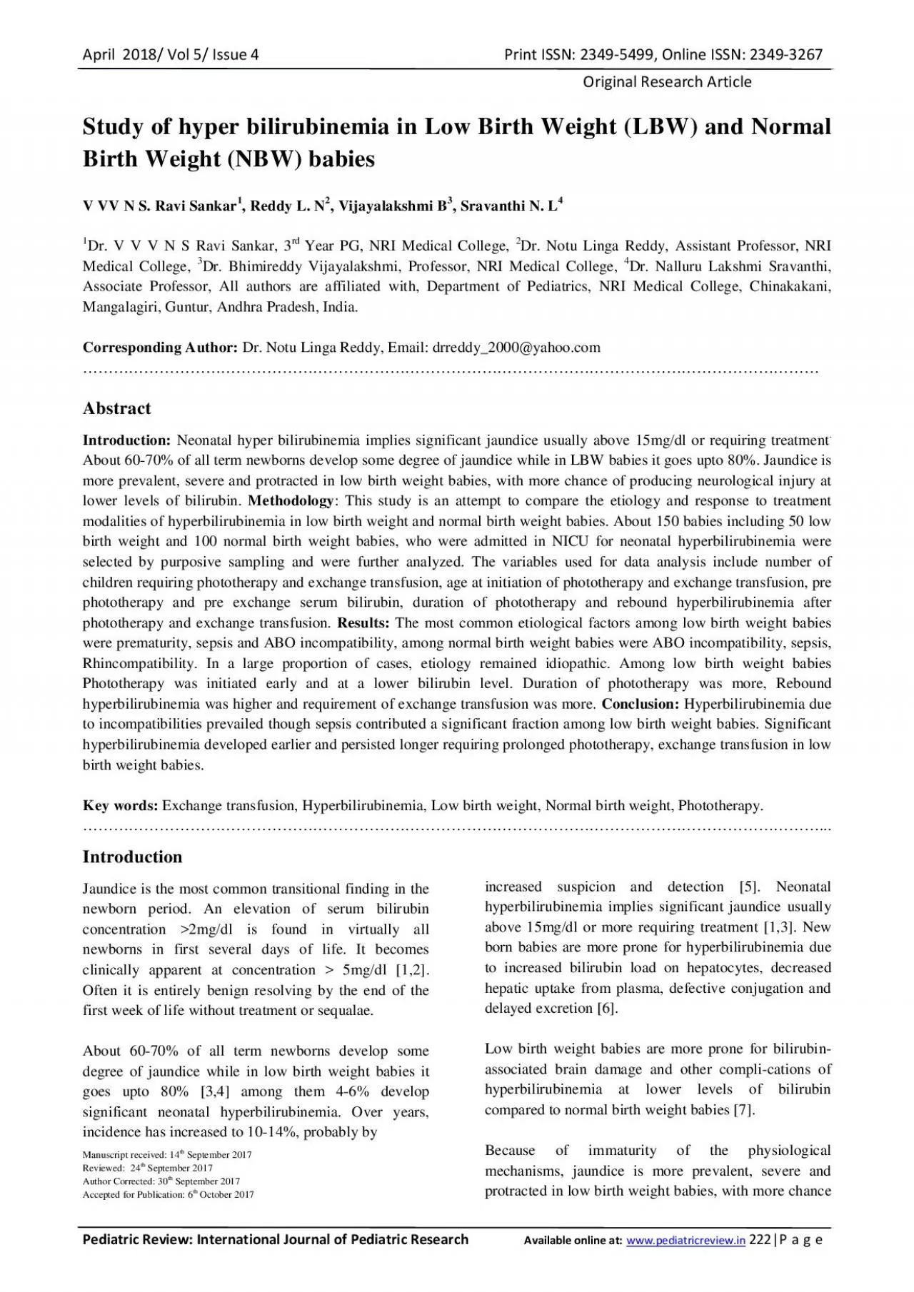 PDF-Study of hyper bilirubinemia in Low Birth Weight LBW and Normal Birt