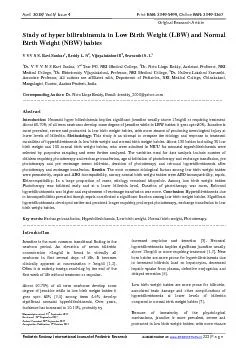 Study of hyper bilirubinemia in Low Birth Weight LBW and Normal Birt