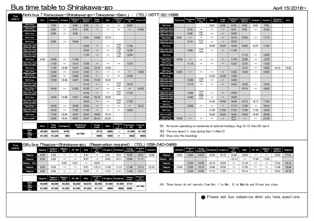 PDF-Bus time table to Shirakawago