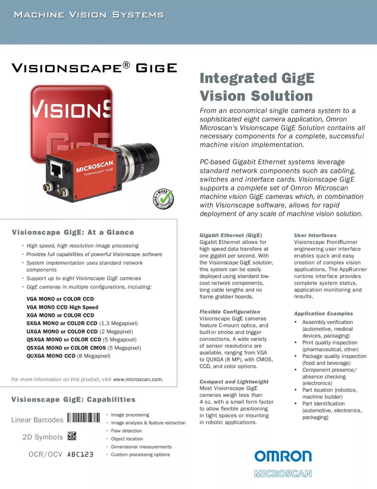 PDF-Visionscape GigE At a GlanceGigabit Ethernet GigEGigabit Ethernet a