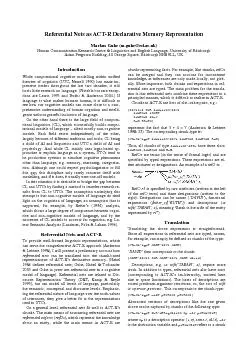 Referential Nets as ACTR Declarative Memory Representation Markus Guh