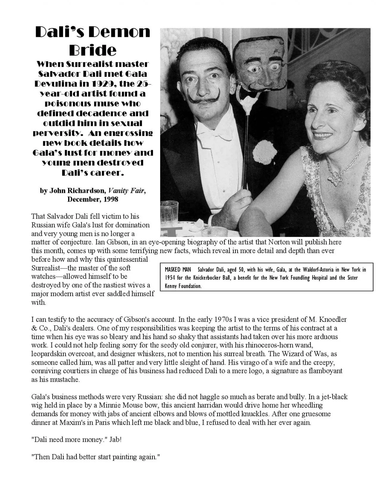 PDF-MASKED MAN Salvador Dali aged 50 with his wife Gala at the Waldo