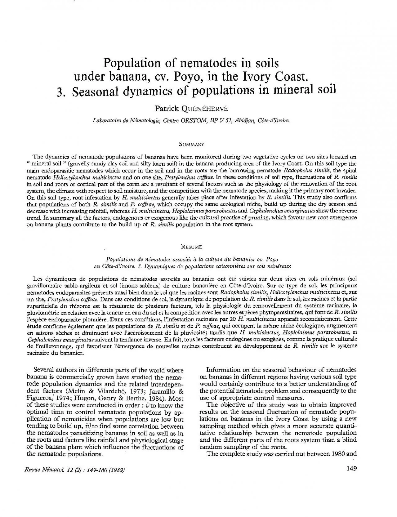 PDF-Population of nematodes in soils under banana CV Poyo in the Ivor