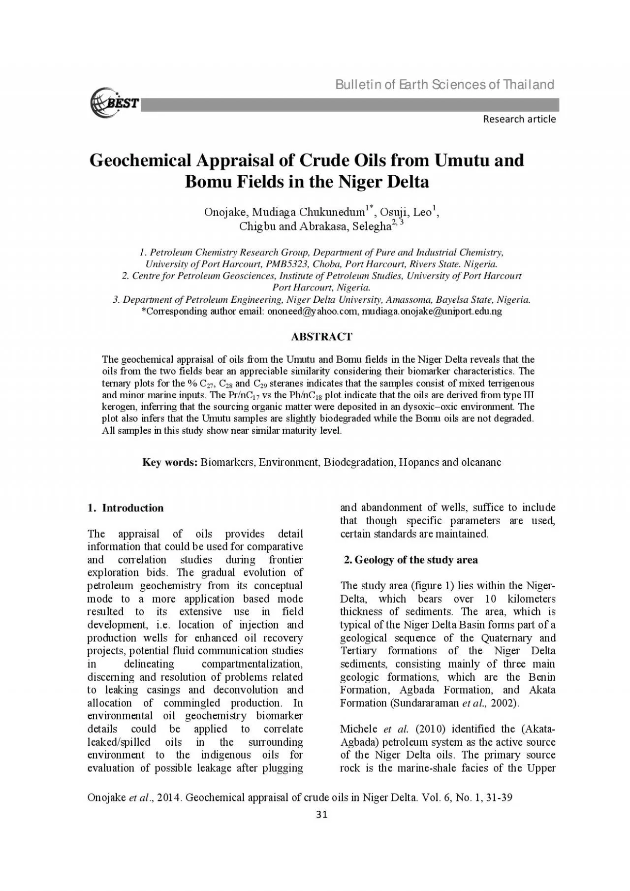 PDF-Bulletin of Earth Sciences of Thailand Onojake et al 2014 Geochemic