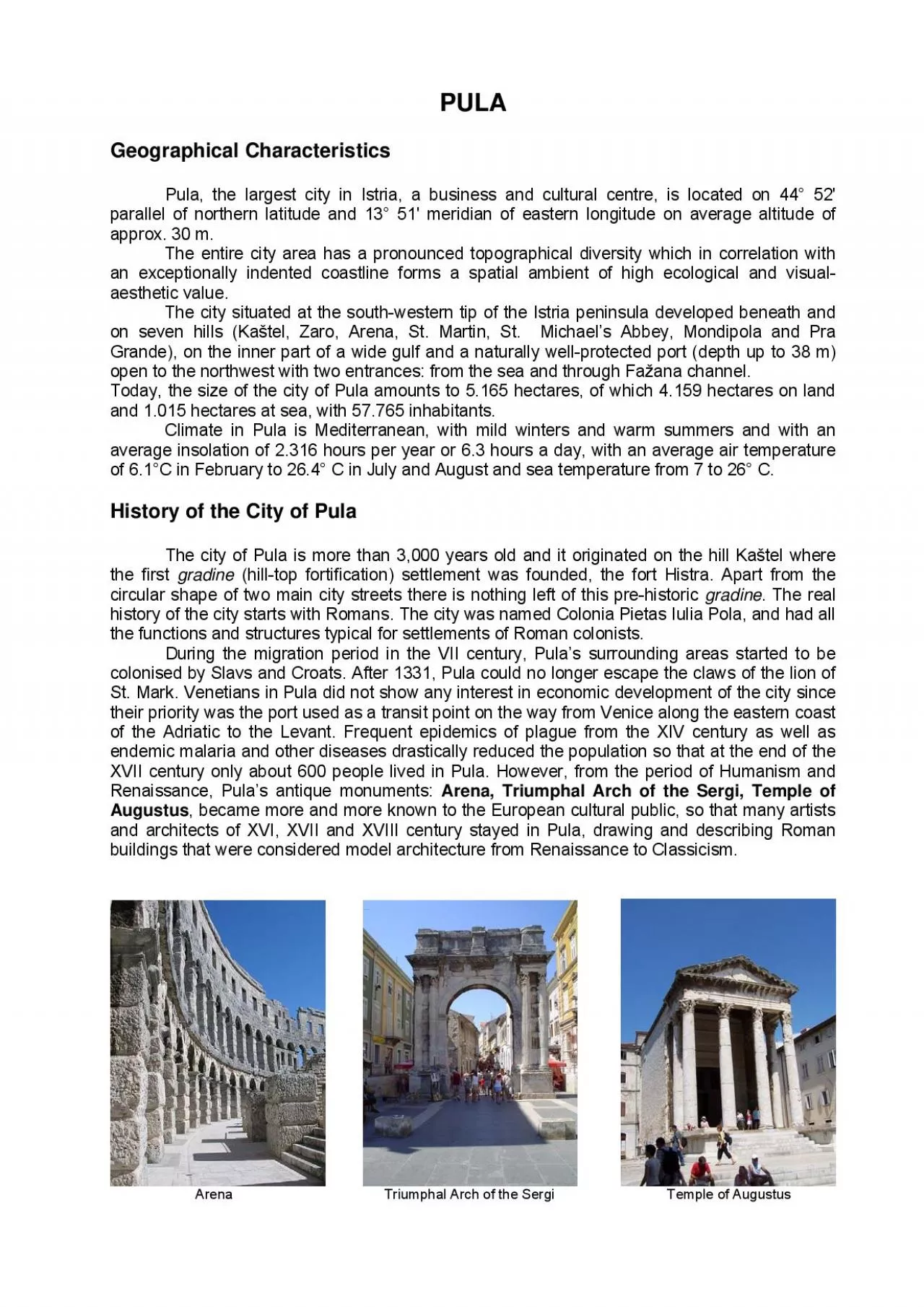 PDF-Geographical Characteristics Pula the largest city in Istria a busi