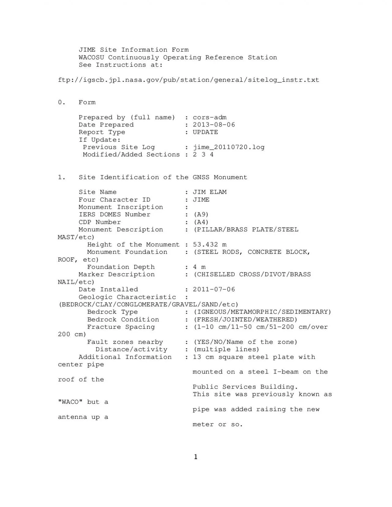 PDF-JIME Site Information Form WACOSU Continuously Operating Reference