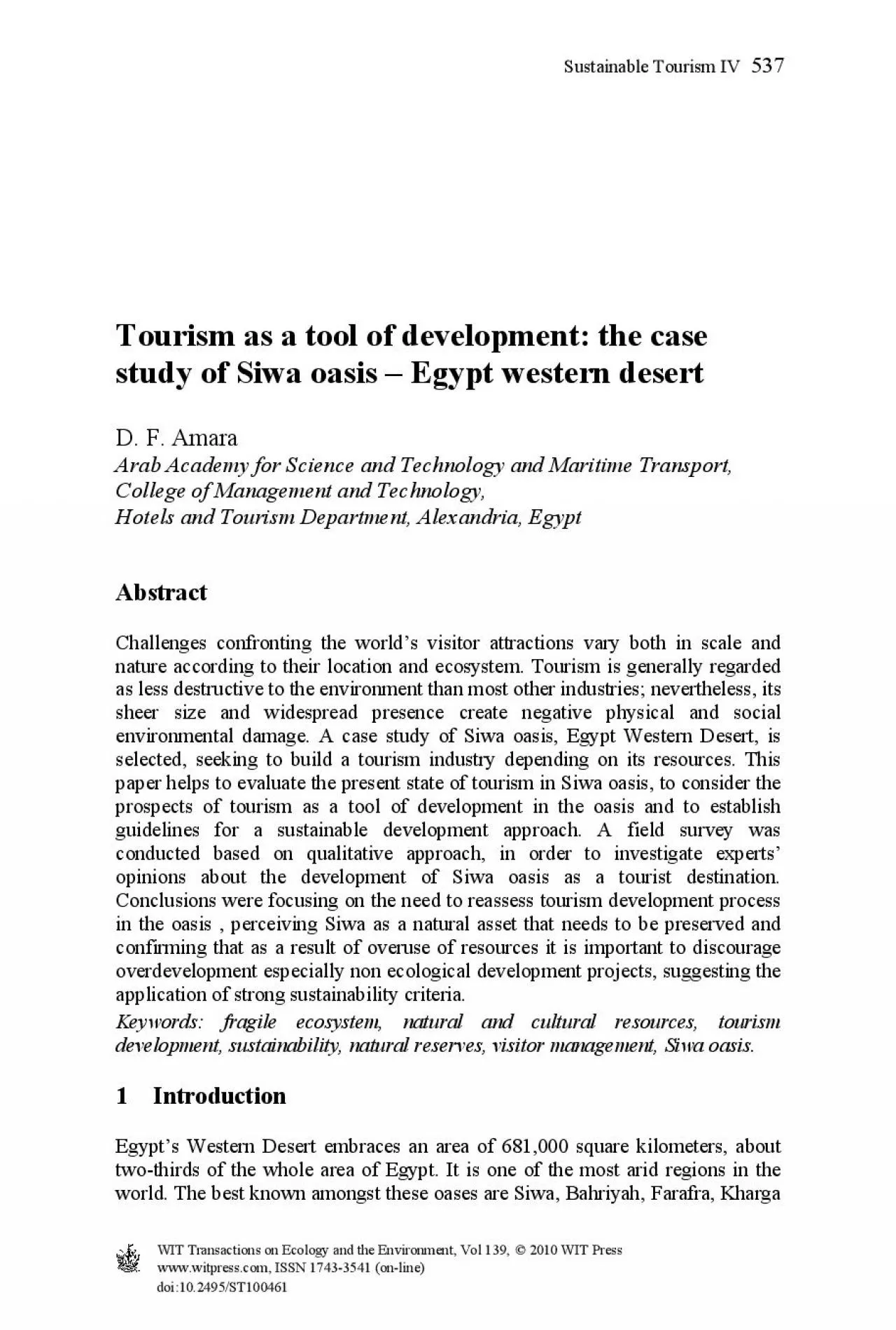 PDF-Tourism as a tool of development the case