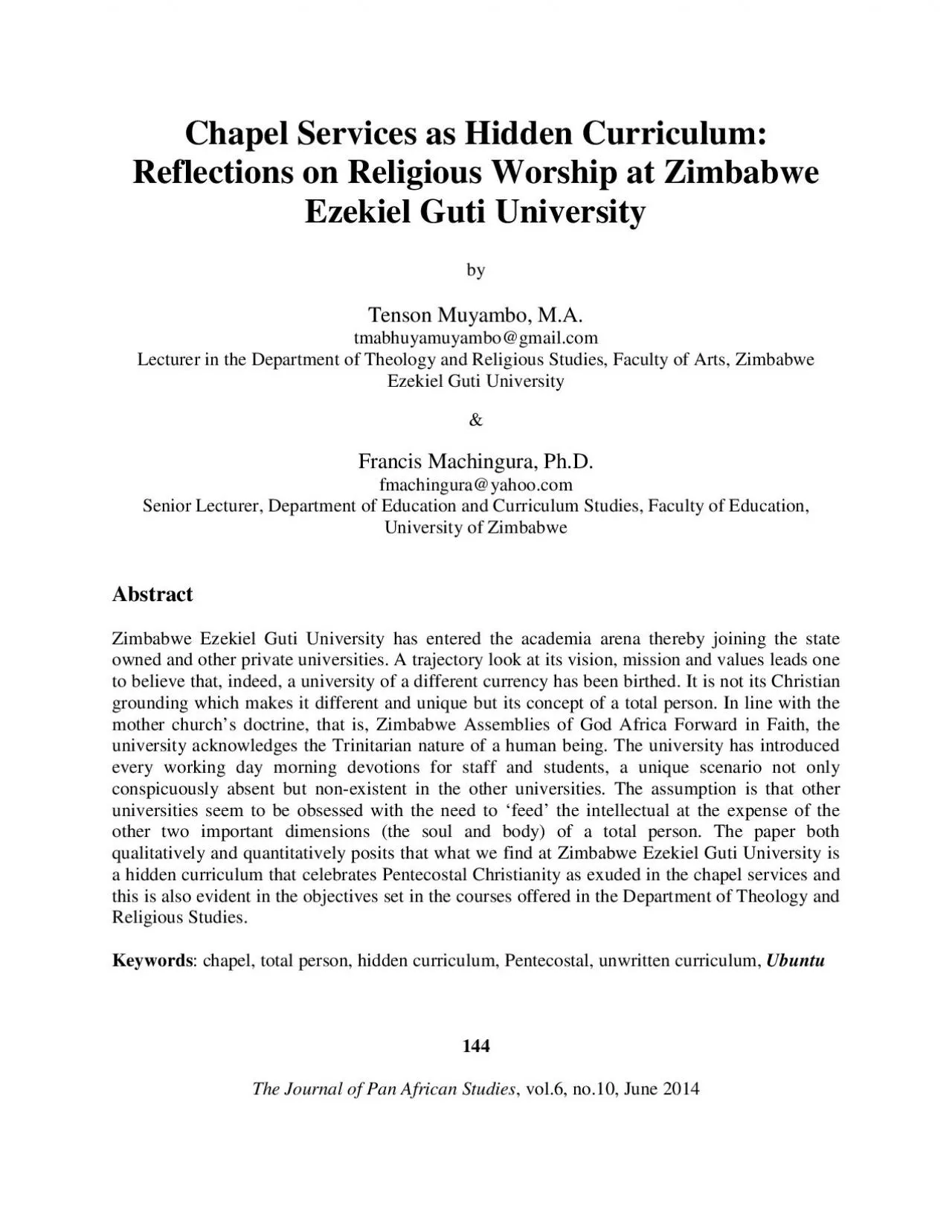 PDF-Chapel Services as Hidden Curriculum Reflections on Religious Worship