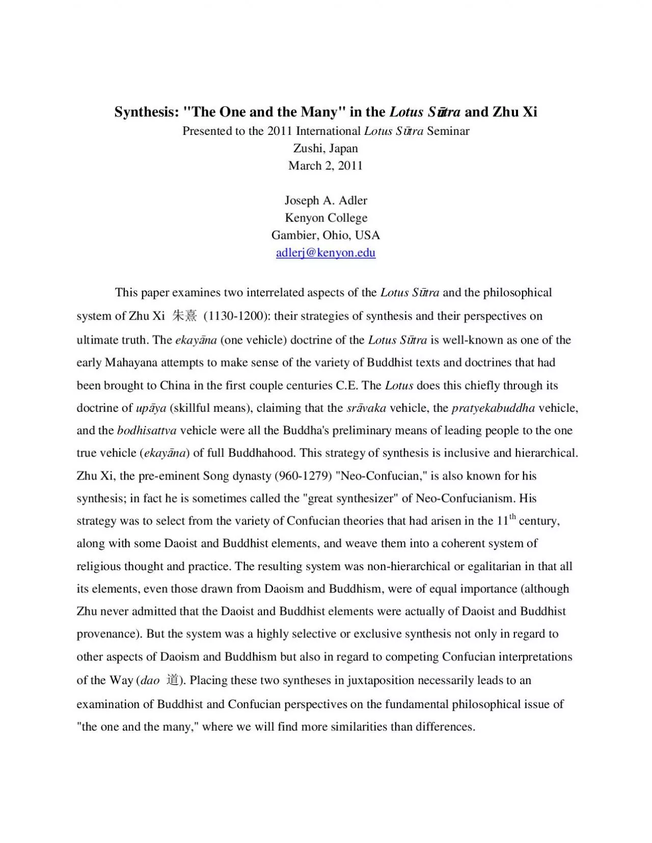 PDF-Synthesis The One and the Many in the