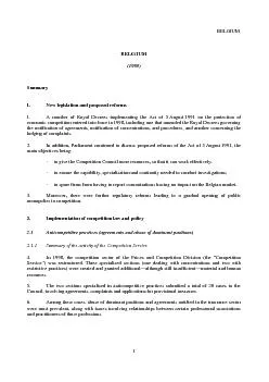 BELGIUM1998Summary1New legislation and proposed reforms1A number o