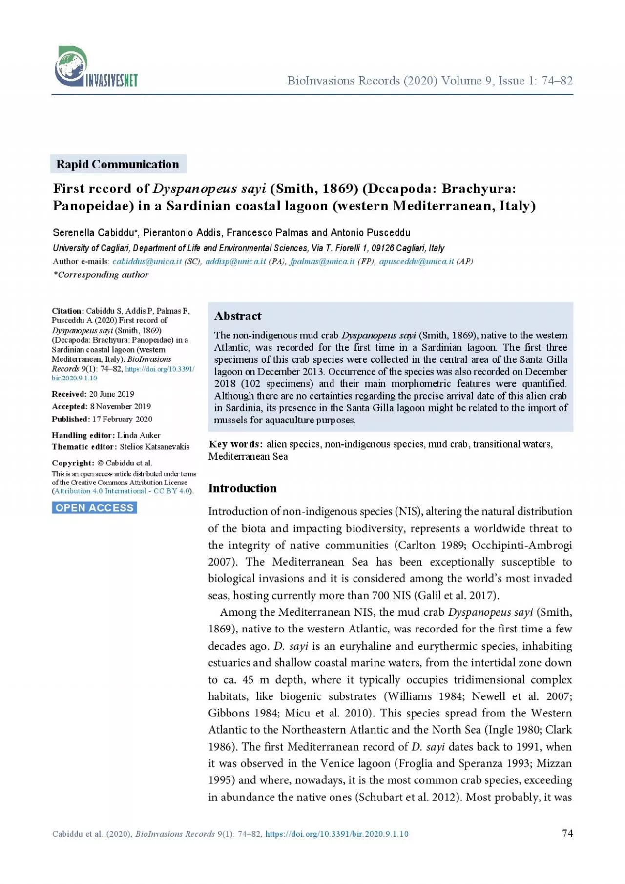 PDF-Cabiddu et al 2020 BioInvasions Records 91 7482 httpsdoi