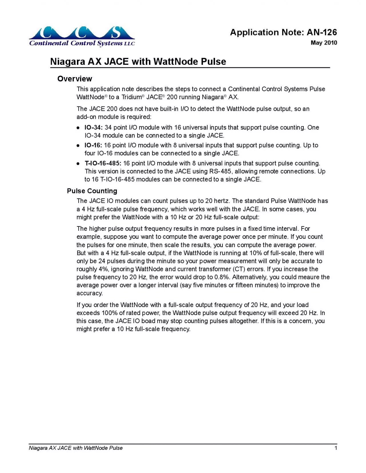 PDF-Niagara AX JACE with WattNode Pulse